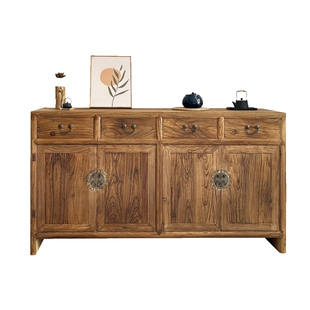 实木餐边柜榆木边柜门板复古储物柜中式柜子客厅收纳柜子可定制