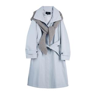 【雾蓝都市】ELLE90白鸭绒风衣式羽绒服女2025冬新款针织披肩外套