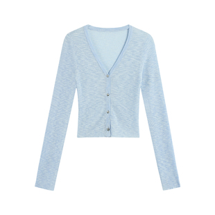 pusumede 白色v领薄款防晒针织开衫外套女夏季空调罩衫外搭上衣