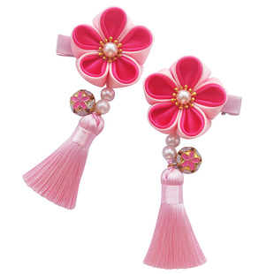 纯真饰界原创中式流苏儿童发夹双色和风花铃铛发饰女童头饰过年