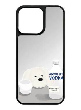 伏特加喝酒小狗17promax手机壳磁吸带镜子韩系插画猫咪适用苹果16简约情侣华为pura90少女风mate80小米15小众