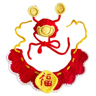 小猫围脖狗狗围巾猫咪财神帽子宠物口水巾新年喜庆围兜配饰装扮