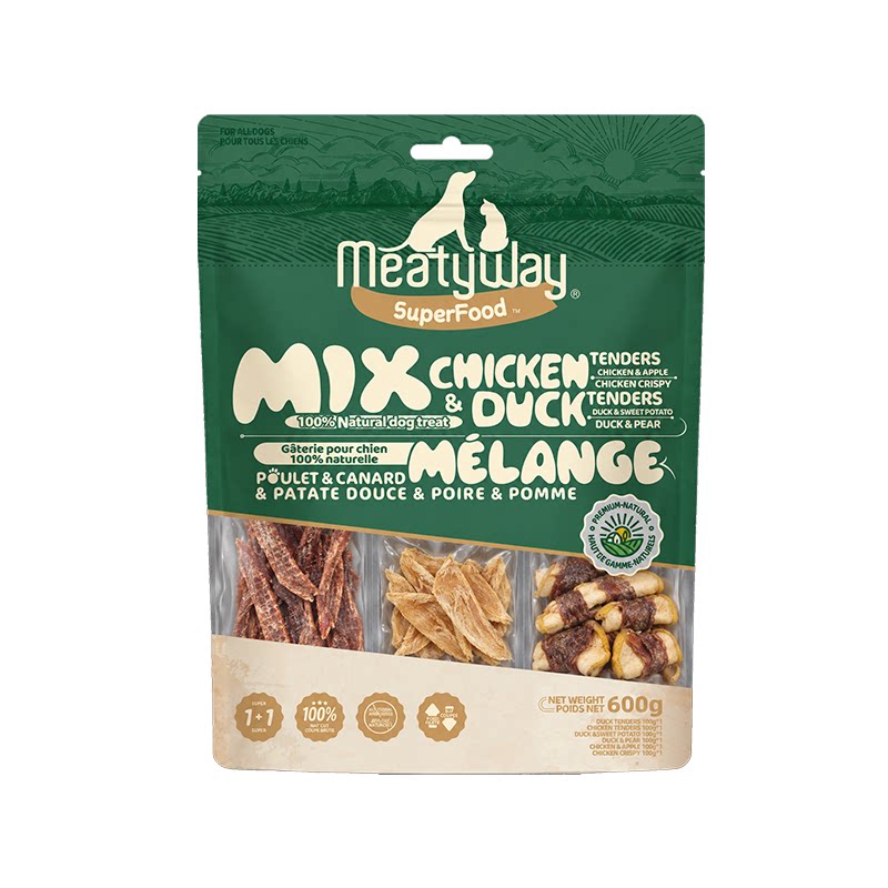 爵宴狗零食鸭肉干甘薯卷混合600g