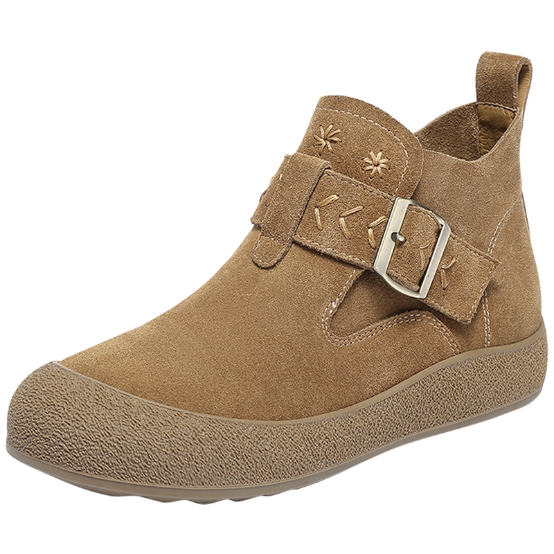 森达真皮休闲靴女2025秋新简约勃肯超软厚底舒适休闲短靴ZTH70CD5