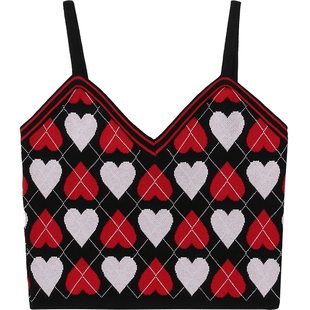 IT MSGM女装短款吊带背心新款甜美青春爱心嵌花针织内搭19784AL