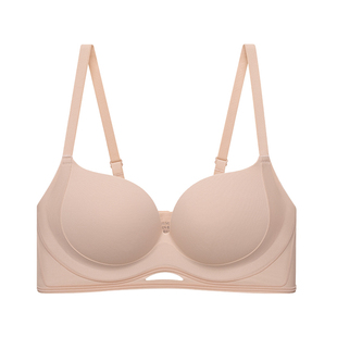 裸肤色中厚杯小胸聚拢内衣圆胸型不空杯塑身有承托力镂空透气文胸