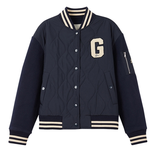GANT/甘特秋冬新款女士绗线棉服针织拼接学院风棒球服夹克衫外套