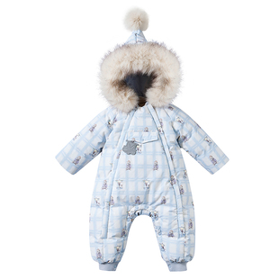 嫚熙白鹅绒婴儿连体羽绒服冬季保暖连体衣服宝宝保暖外出连身服装