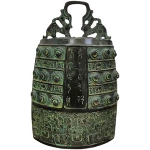 复古老式青铜器风水客厅复古双龙钟镇宅摆件古玩包老家居装饰礼品