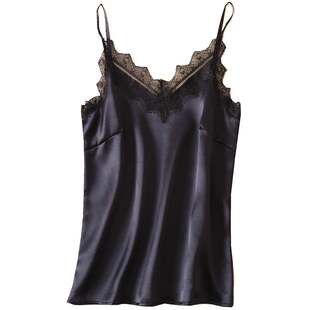 真丝绸缎吊带背心女士内搭蕾丝V领无袖打底衫性感洋气桑蚕丝上衣