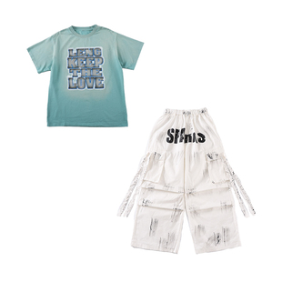 街舞女孩套装男童hiphop童装大童穿搭裤子爵士jazz嘻哈宽松白色