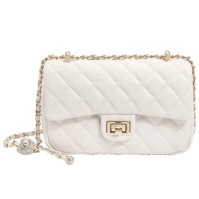 百丽时髦满钻金球菱格包