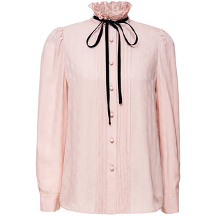 OBEG欧碧倩优雅飘带小立领衬衫夏职场桑蚕丝上衣女10423076