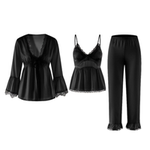 赵露思明星同款真丝睡衣女2025新款春秋季带胸垫吊带家居服三件套