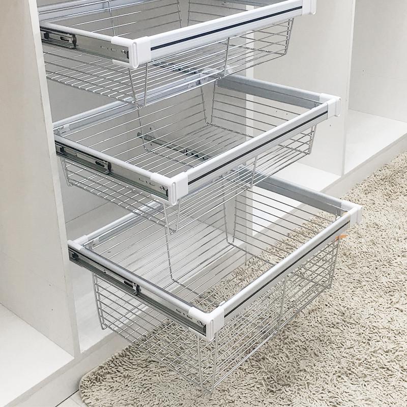 伸缩衣柜拉篮抽屉式收纳藤篮衣橱内置裤架家用柜子推拉置储物篮