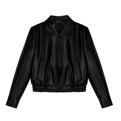 宽松短款拉链皮衣外套女