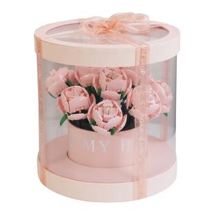 粉色玫瑰花积木花束抱抱桶礼盒情人节送男女朋友礼物浪漫新婚摆件
