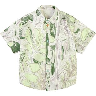 江南布衣童装短袖衬衫纯棉洋气衬衫领花型夏男女童jnbybyjnby