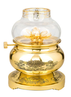佛具铜油灯调光莲花进宝家用仿古