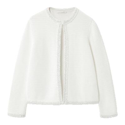 OVV2026春夏新款女装织带装饰棉质粗花呢休闲针织外套