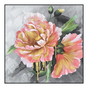 手绘牡丹入户门对着的墙画餐桌装饰画入户正对门画睡房挂画轻奢风