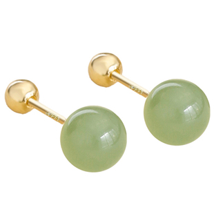 和田玉耳钉女999纯银螺丝拧扣耳饰天然晴水玉养耳洞耳环睡觉免摘