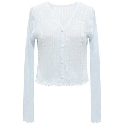 朵以气质珍珠襟轻薄V领小开衫