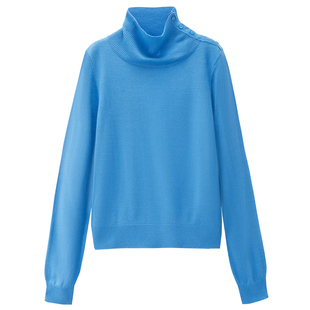 设计师款佐丹奴纯色打底衫女装春季新款高领侧纽扣针织衫18355620