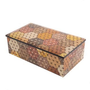 日本寄木细工手工实木首饰盒8寸2层附镜耳环戒指收纳盒情人节礼物