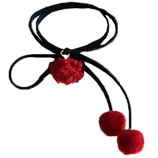 红色毛球发绳甜美头绳低马尾发圈丸子头发饰本命年头饰头圈2024