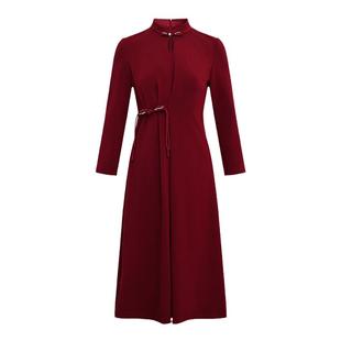 黛玛诗秋新款开叉新中式连衣裙女红色礼服收腰显瘦改良旗袍裙