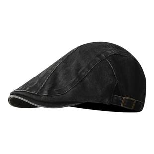 水洗牛仔纯色前进帽女日系文艺复古街头风报童帽时髦英伦风画家帽