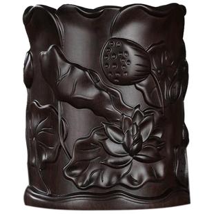 红木质办公室桌面竹子笔筒书桌整理神器 轻奢高级感中国风实木头创意简约风格毛笔收纳盒装饰摆件定制印logo