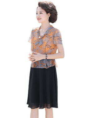 母亲节妈妈夏装洋气短袖连衣裙