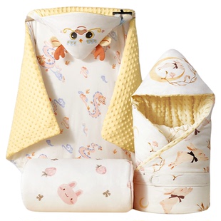 初生婴儿包被纯棉抱被豆豆绒秋冬外出加厚款天竹包单新生宝宝产房