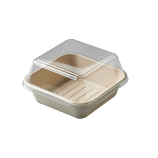 纸浆便当盒汉堡盒分体蛋糕甜品打包盒一次性带盖餐盒网红野餐包装