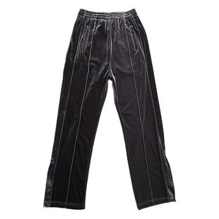 高街金丝绒裤子男宽松休闲直筒裤长裤潮牌深灰色坠感丝绒阔腿男裤