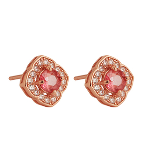 天然西瓜碧玺纯银镶钻耳钉女红色宝石水晶耳饰耳环三八妇女节礼物