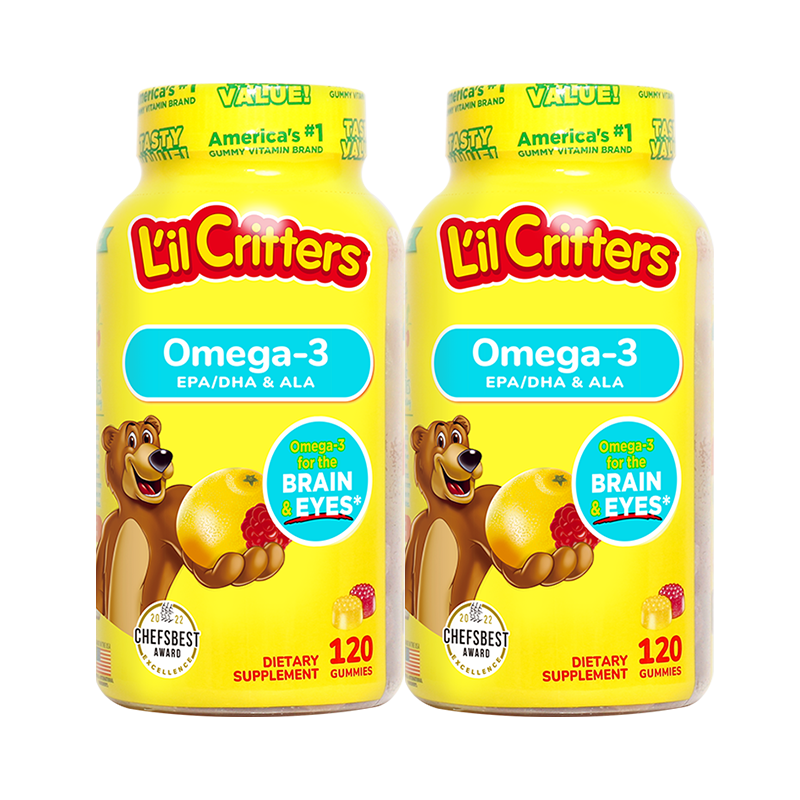 【自营】美国lilcritters丽贵小熊糖软糖儿童DHA鱼油120*2瓶藻油