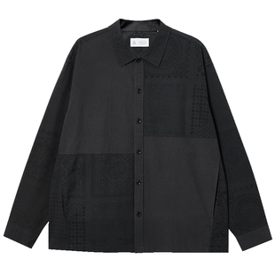 杰克琼斯男装秋季新款印花泡泡纱时尚拼接休闲宽松长袖衬衫外套