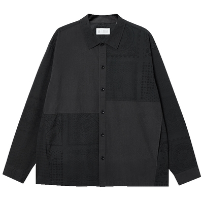 杰克琼斯男装秋季新款印花泡泡纱时尚拼接休闲宽松长袖衬衫外套