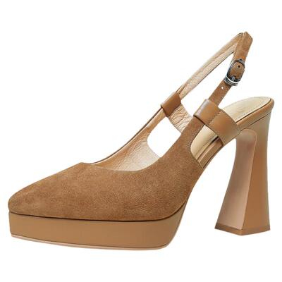 misili粗跟防水台包头凉鞋真皮