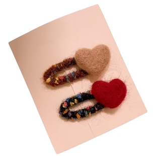 新款纽扣小号羊毛毡爱心儿童发夹彩色毛绒bb夹可爱宝宝刘海夹边夹