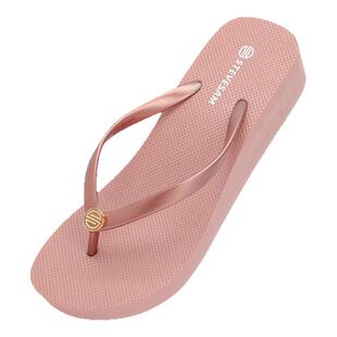 Stevesam纯色厚底人字拖女夏外穿坡跟沙滩海边时尚防滑夹脚凉拖鞋