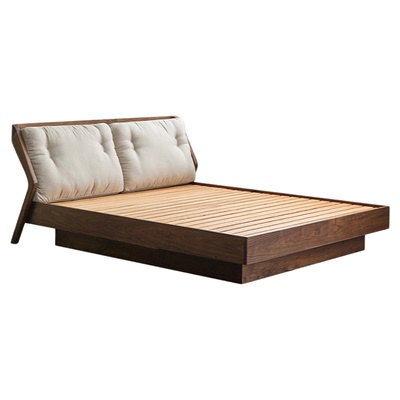 原枝北欧双人黑胡桃木箱体储物床