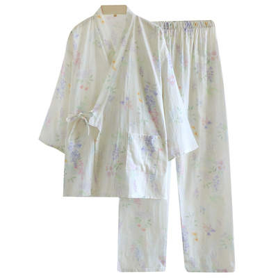 女士和服领棉纱睡衣套装