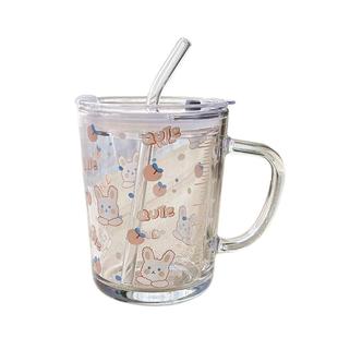 玻璃杯ins牛奶杯高颜值刻度吸管杯加盖勺早餐杯少女心礼物情侣