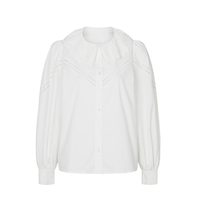 镂空荷叶领灯笼袖复古爱德华衬衫