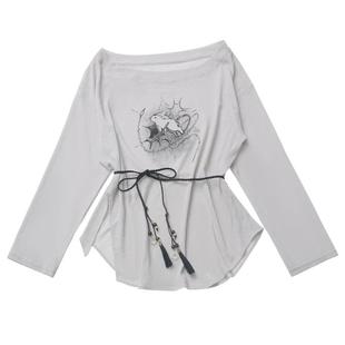 pinksavior【月行】灰白色系夏日T恤罩衫短袖设计感黑灰套装