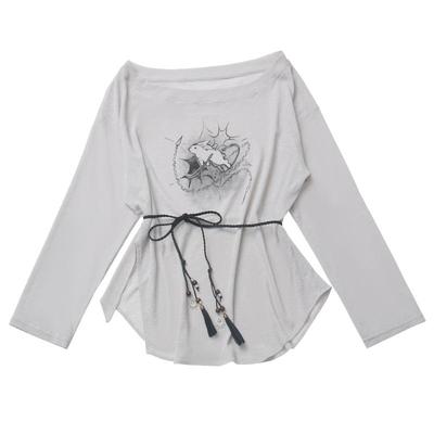 pinksavior【月行】灰白色系夏日T恤罩衫短袖设计感黑灰套装